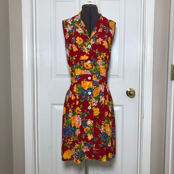 BANANA REPUBLIC Vintage Made Hong Kong Collar Pockets Button Down Floral Dress 8 - Picture 3 of 14